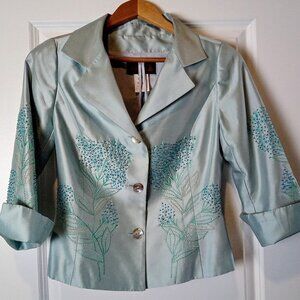 Renato Nucci Aqua Beaded Embroidered Silk Jacket